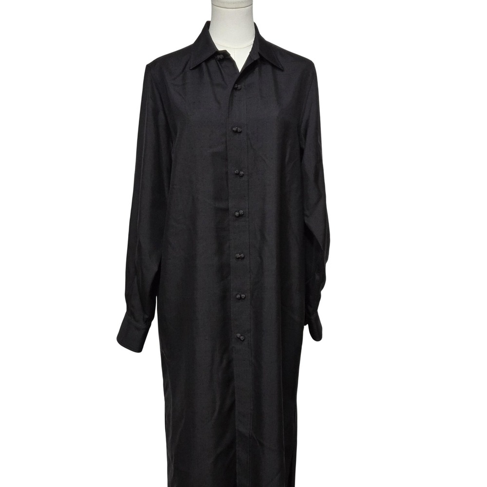 Rebecca De Ravenel Dress Womens 8 Black Silk Ming Maxi Shirt‎ Button Front